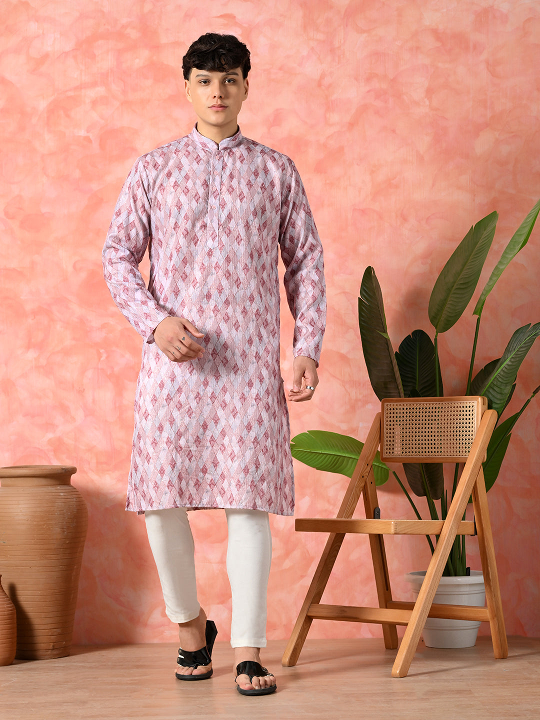 Men's multicolor geometric abstract print kurta.