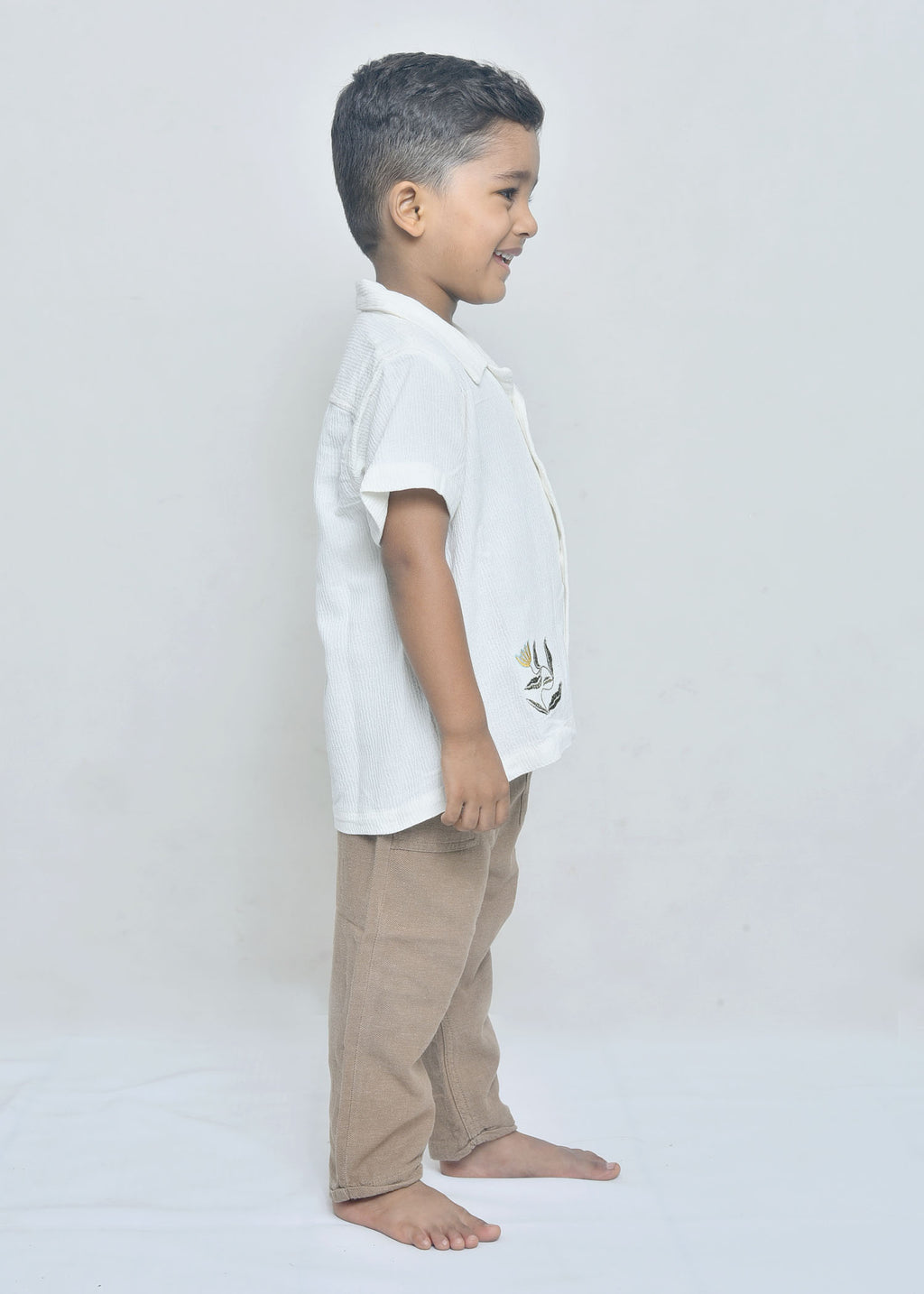 Little Explorer Floral Embroidered Cuban Shirt