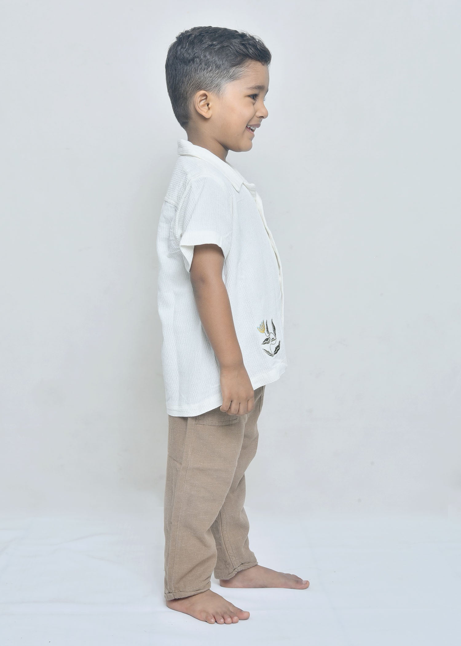 Little Explorer Floral Embroidered Cuban Shirt