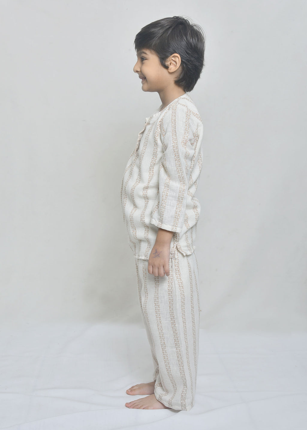 Neutral Striped Long-Sleeve Co-Ord Set for Kids