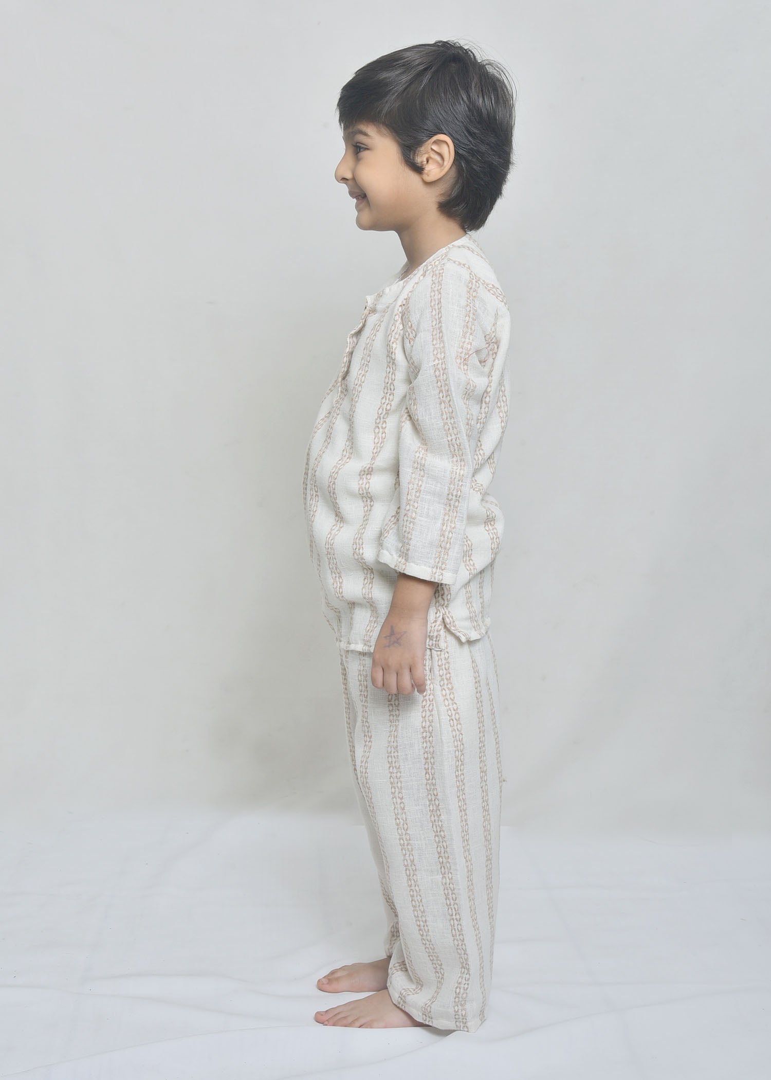 Neutral Striped Long-Sleeve Co-Ord Set for Kids