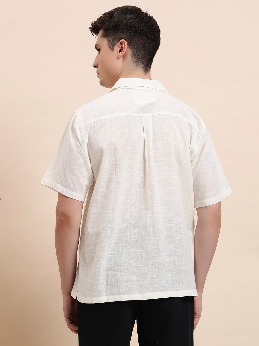 Cactus Embroidered Cuban Collar Cotton Shirt for Me