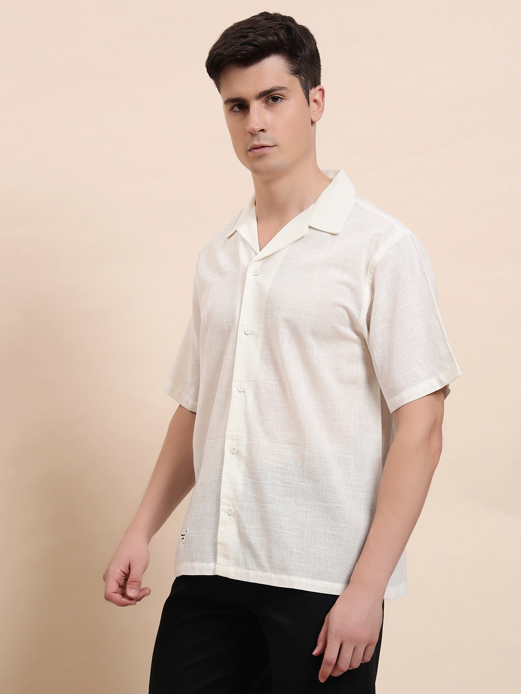 Cactus Embroidered Cuban Collar Cotton Shirt for Me
