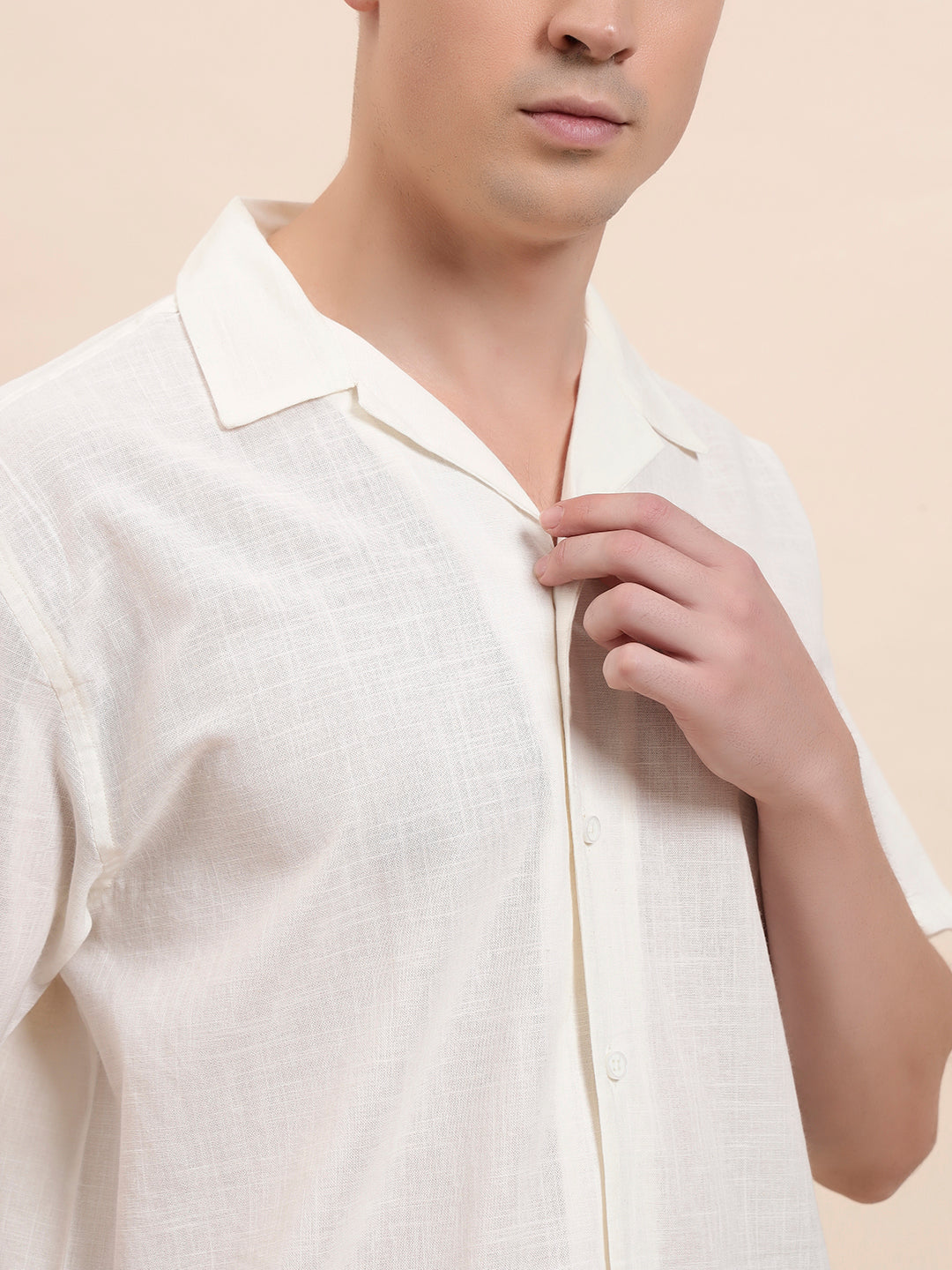 Cactus Embroidered Cuban Collar Cotton Shirt for Me