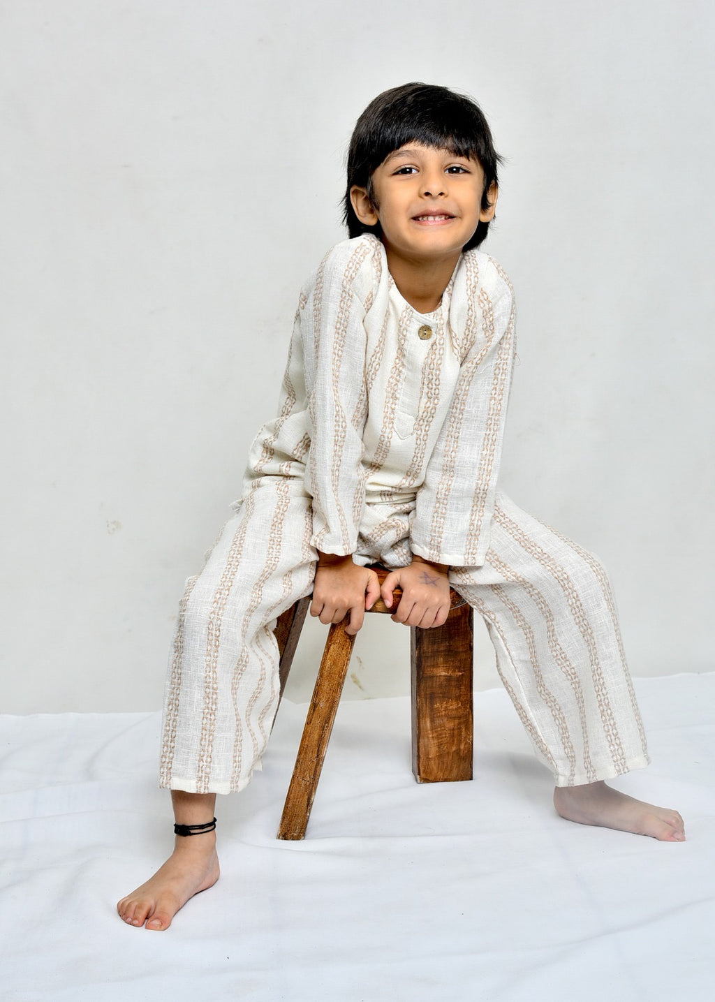Neutral Striped Long-Sleeve Co-Ord Set for Kids