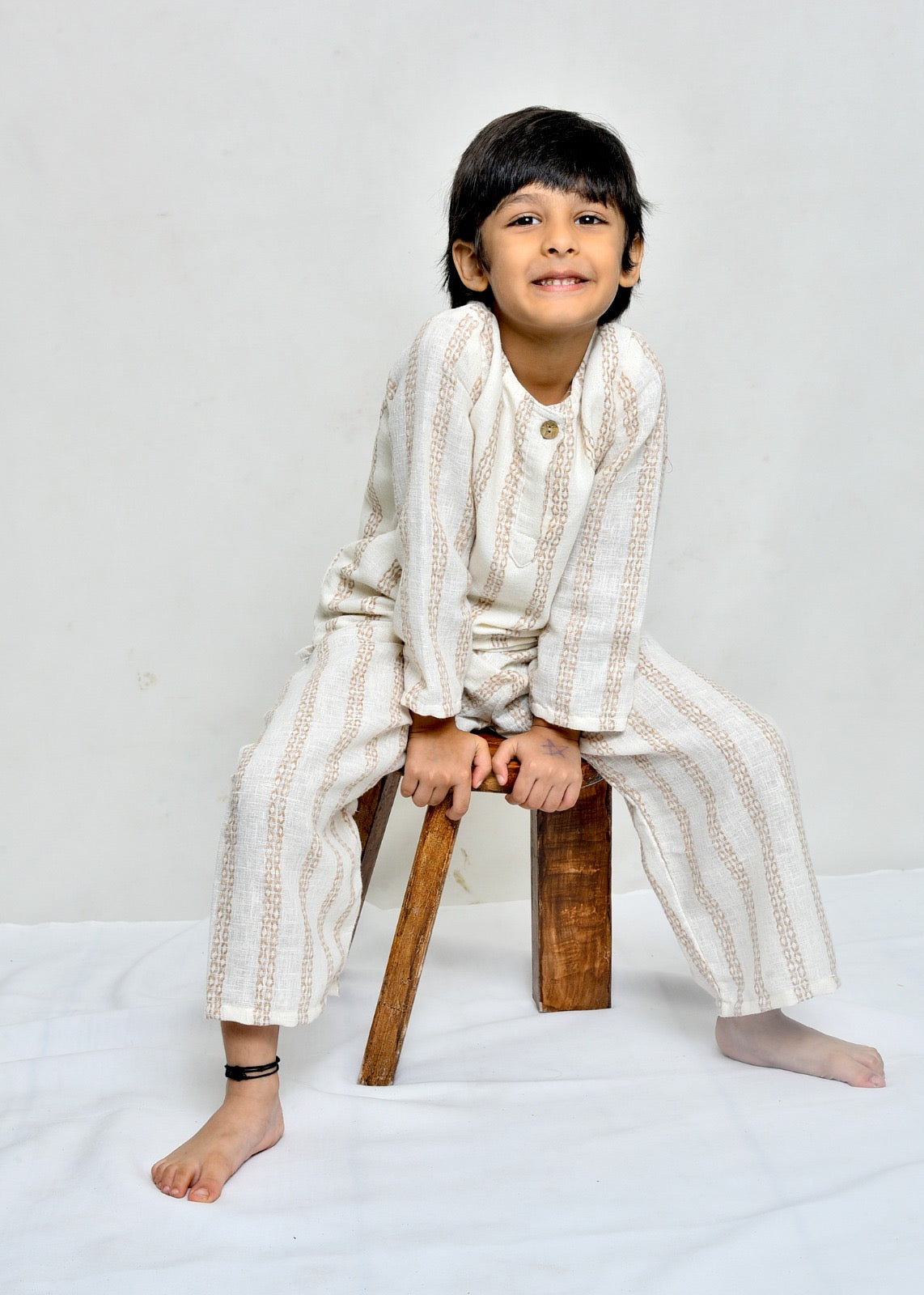 Neutral Striped Long-Sleeve Co-Ord Set for Kids