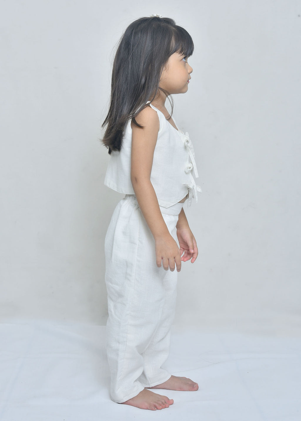 Girls' Off-White Tie-Front Top with Trousers Set