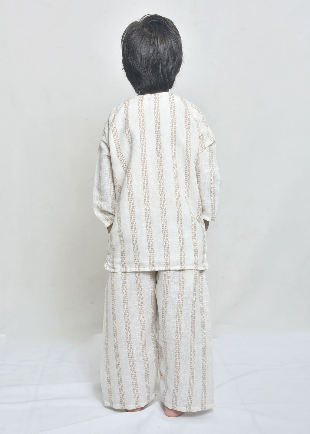Neutral Striped Long-Sleeve Co-Ord Set for Kids