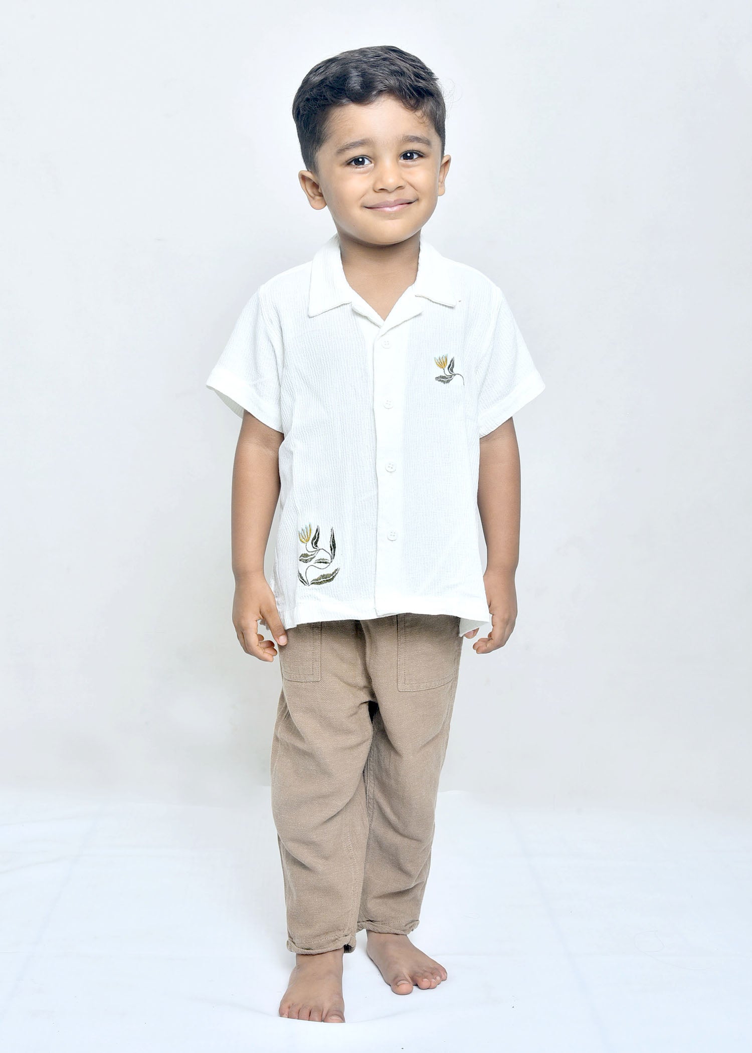 Little Explorer Floral Embroidered Cuban Shirt