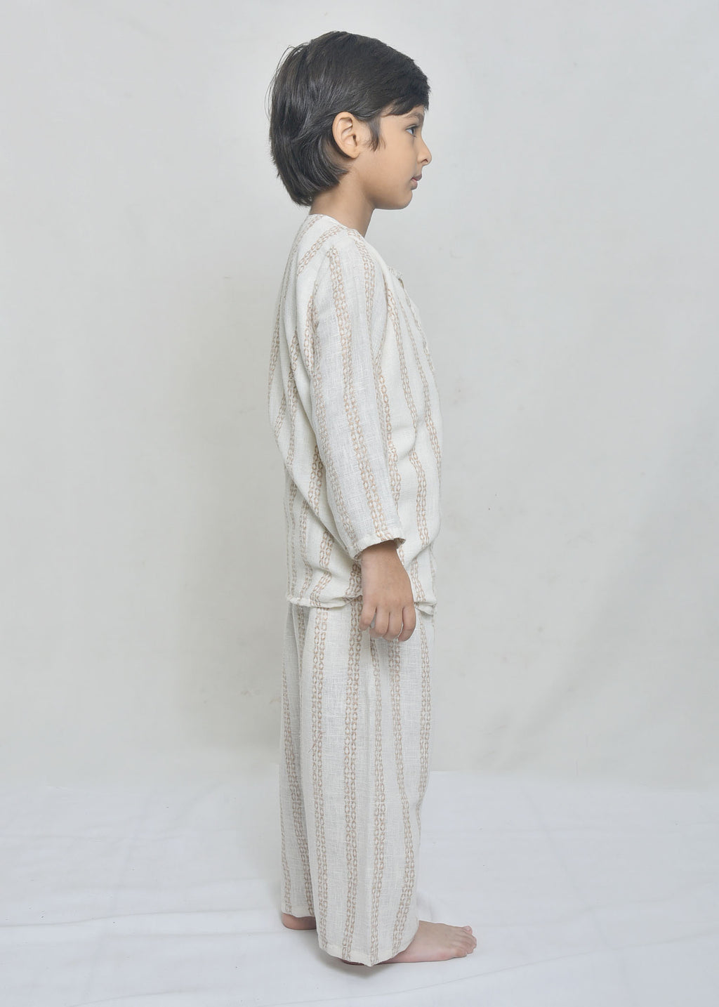 Neutral Striped Long-Sleeve Co-Ord Set for Kids