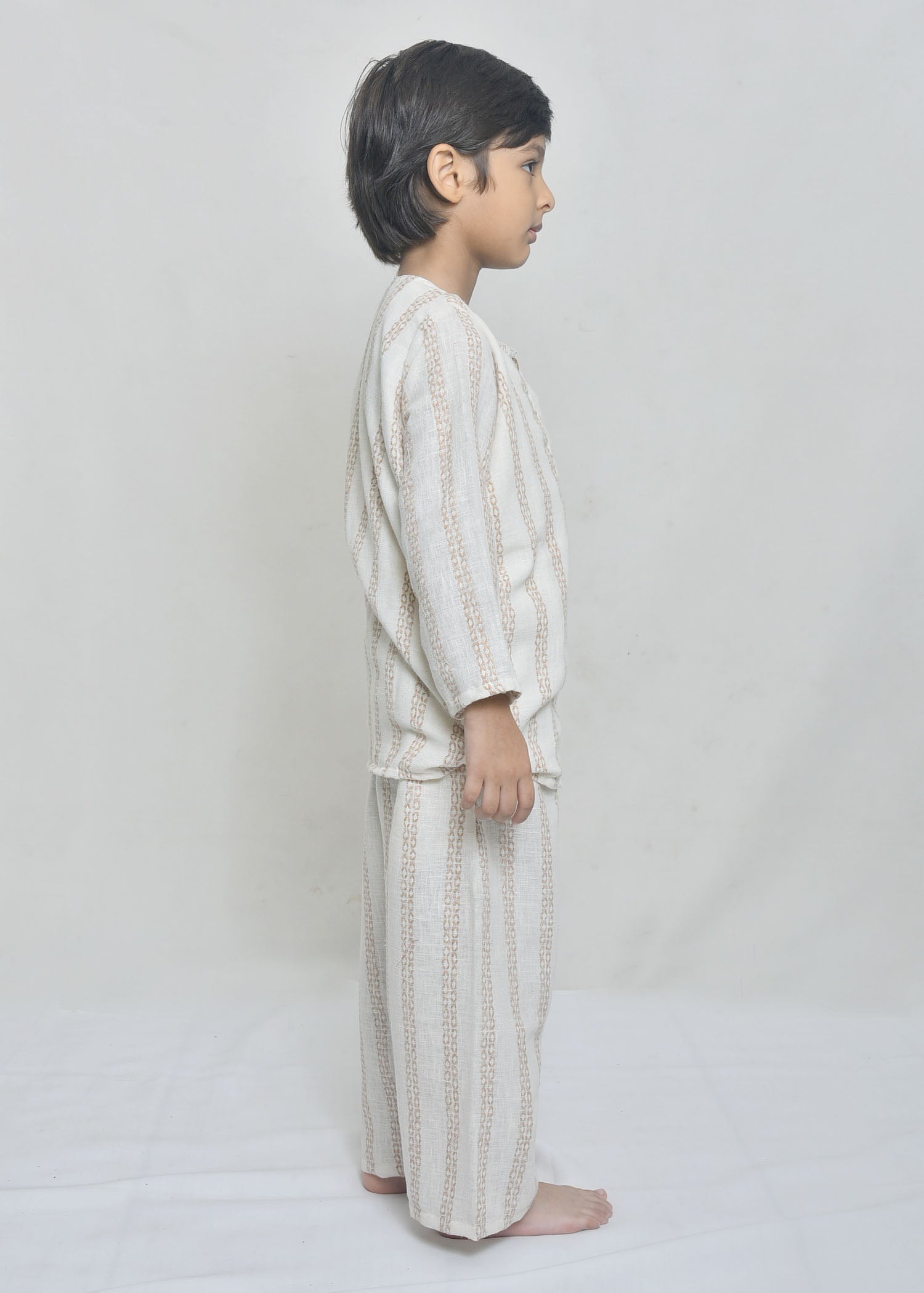 Neutral Striped Long-Sleeve Co-Ord Set for Kids