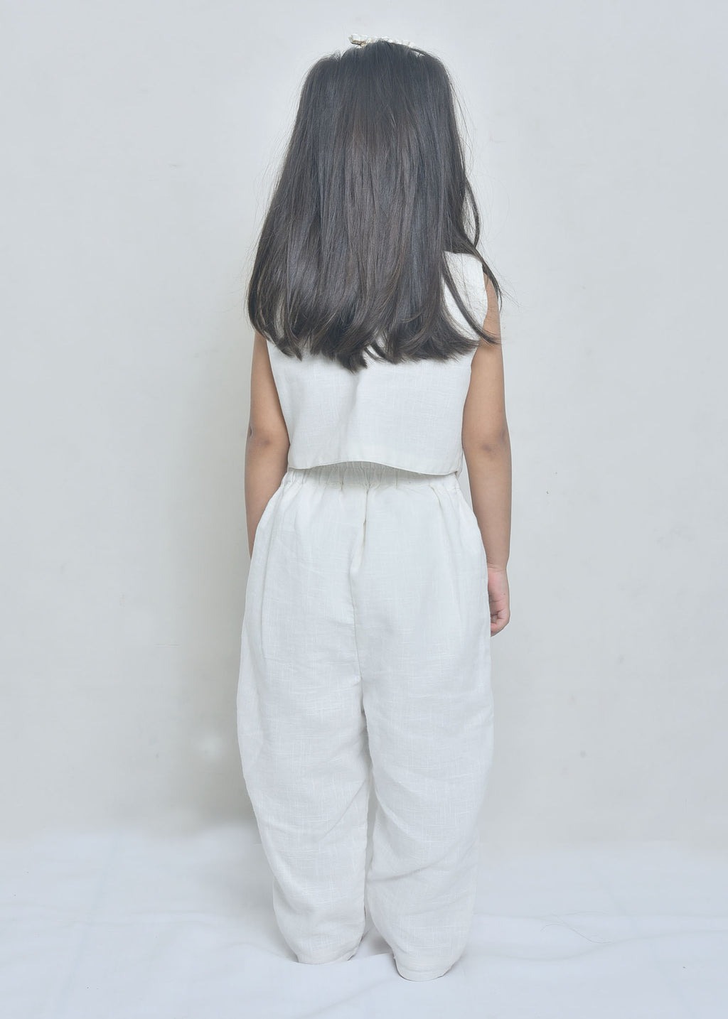 Girls' Off-White Tie-Front Top with Trousers Set