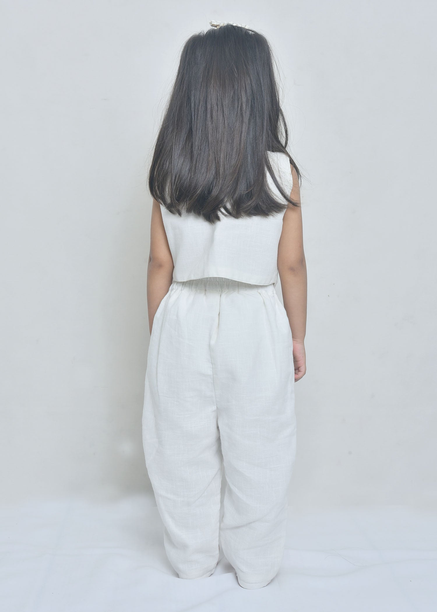 Girls' Off-White Tie-Front Top with Trousers Set