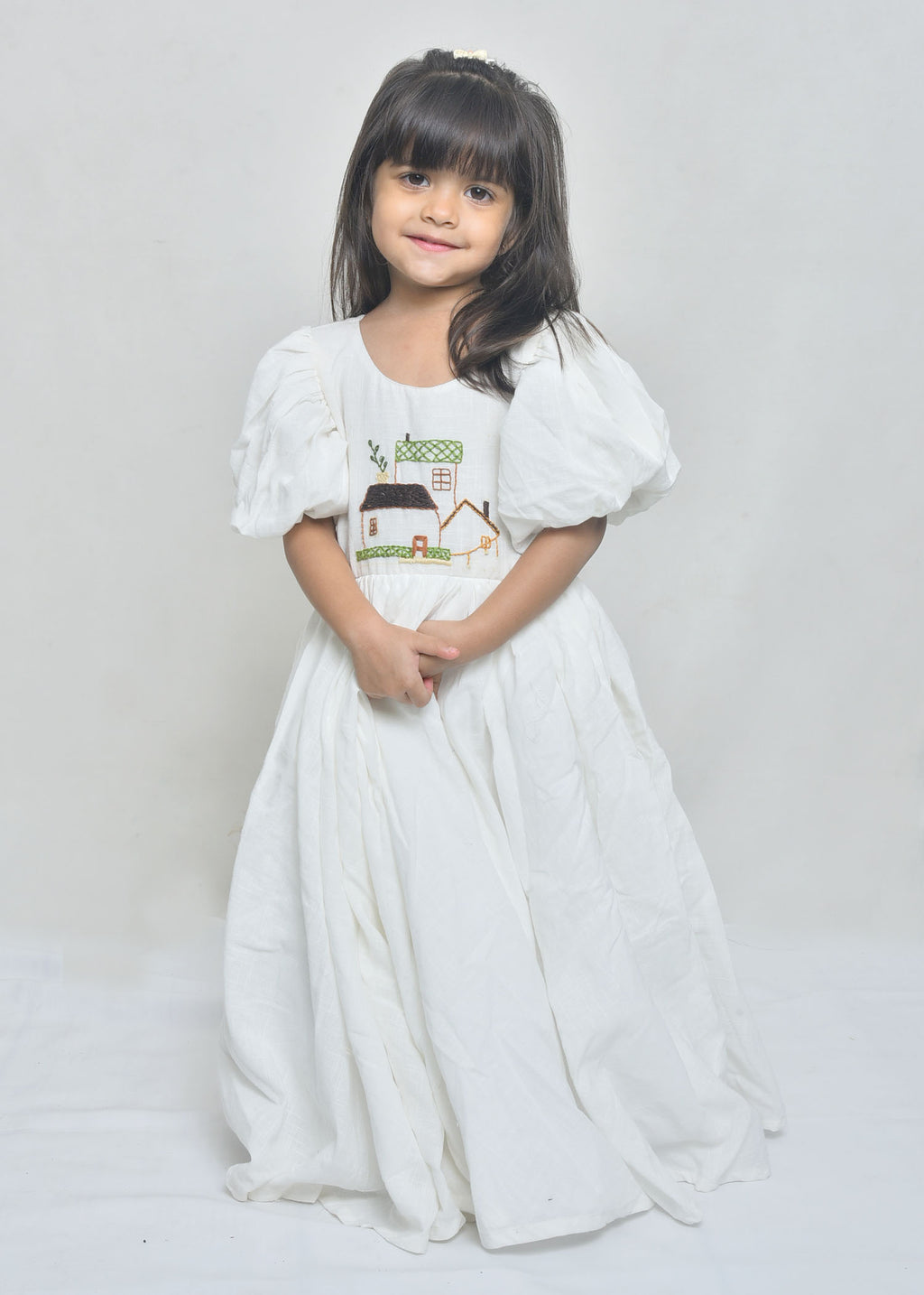 Charming Cottage Hand-Embroidered White Dress