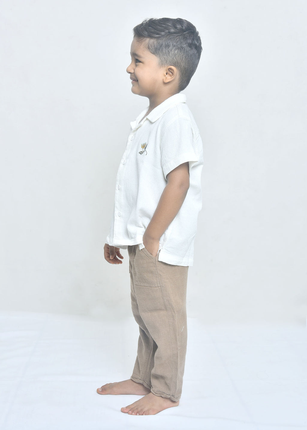 Little Explorer Floral Embroidered Cuban Shirt