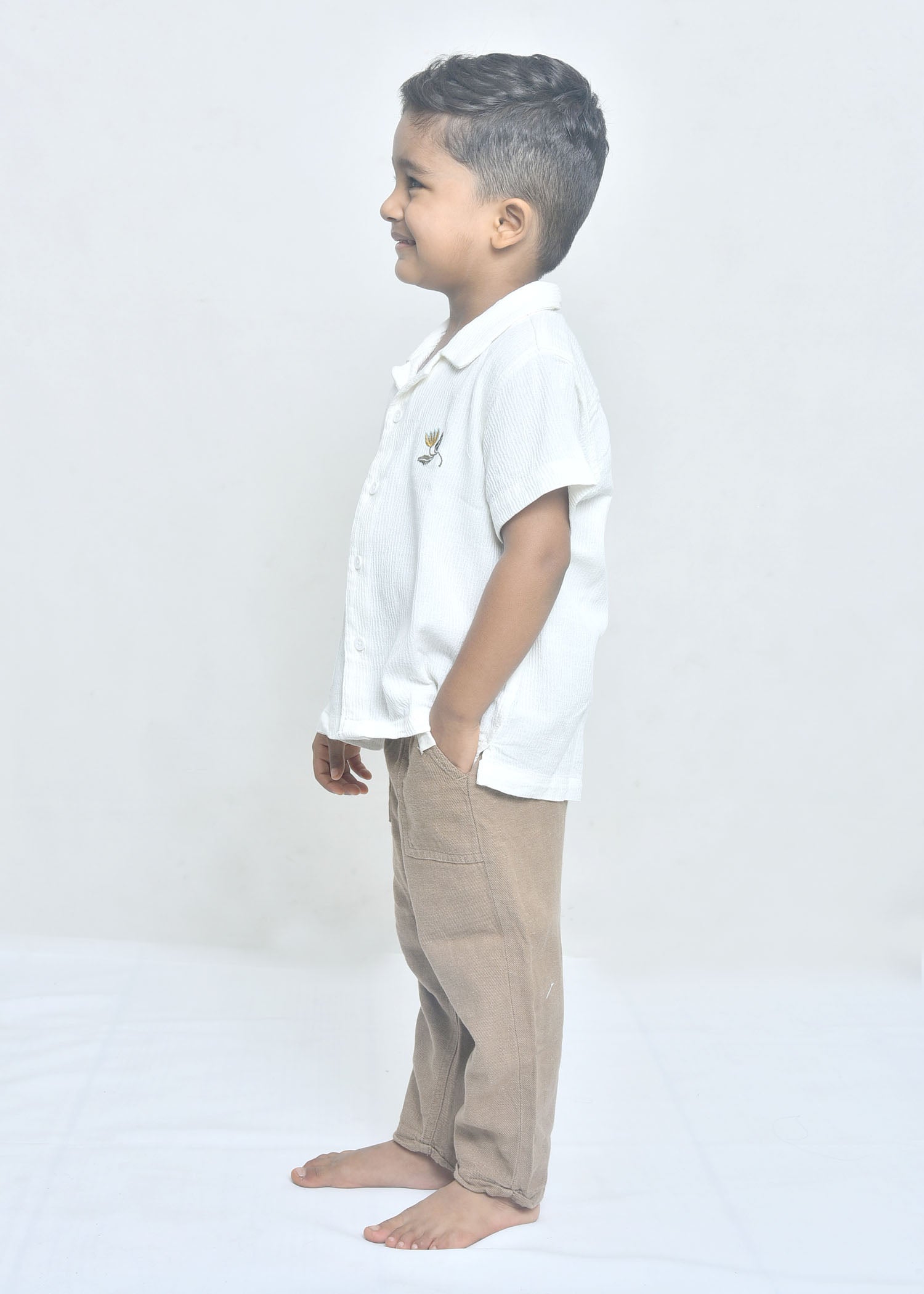 Little Explorer Floral Embroidered Cuban Shirt