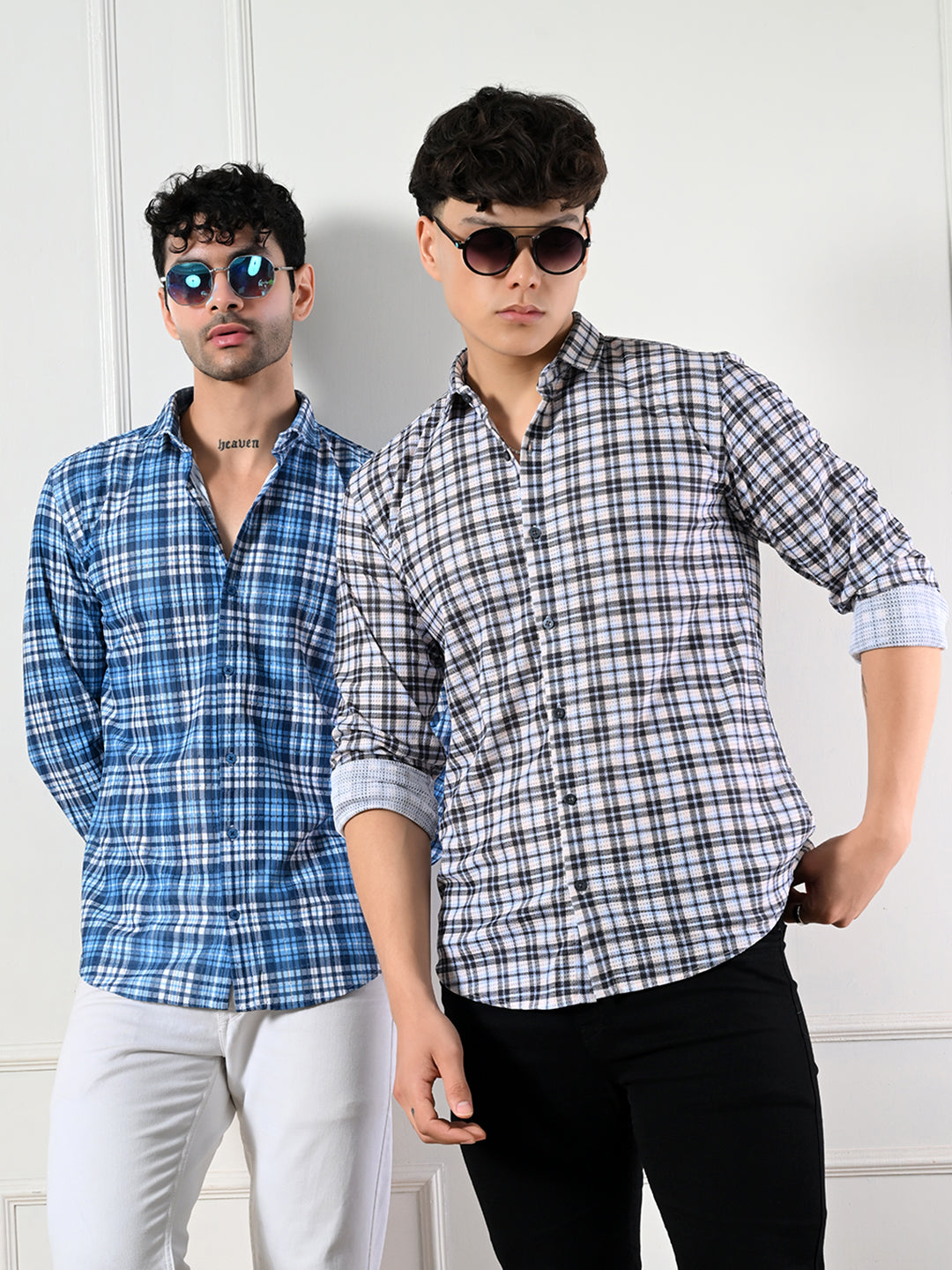 Men's premium cotton checkered shirts, pack of 2.