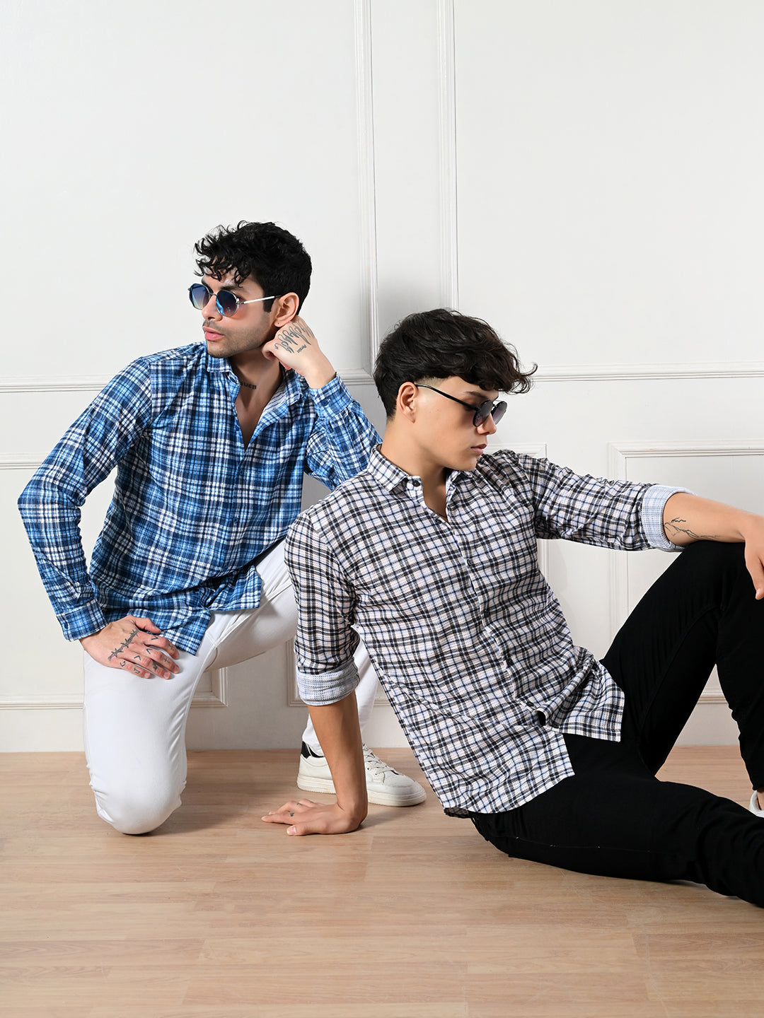 Men's premium cotton checkered shirts, pack of 2.