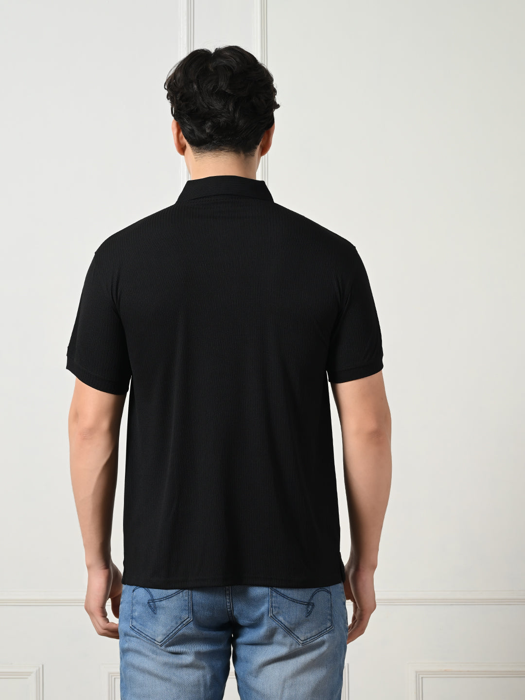 Men's classic black textured smart casual polo.