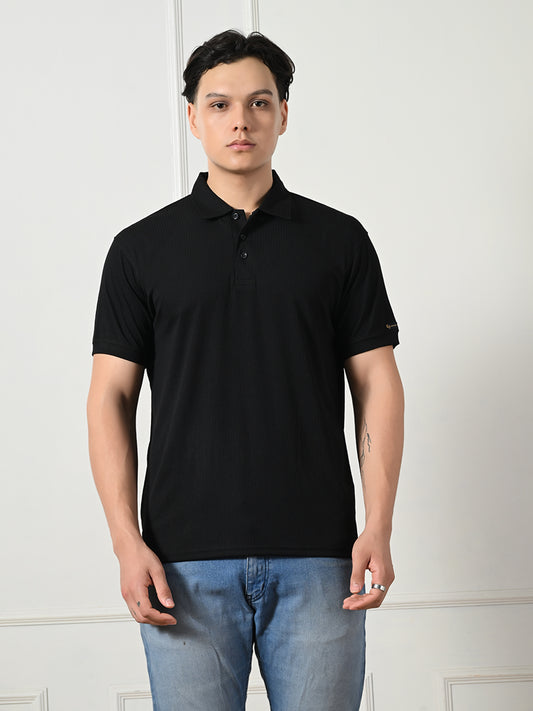 Men's classic black textured smart casual polo.