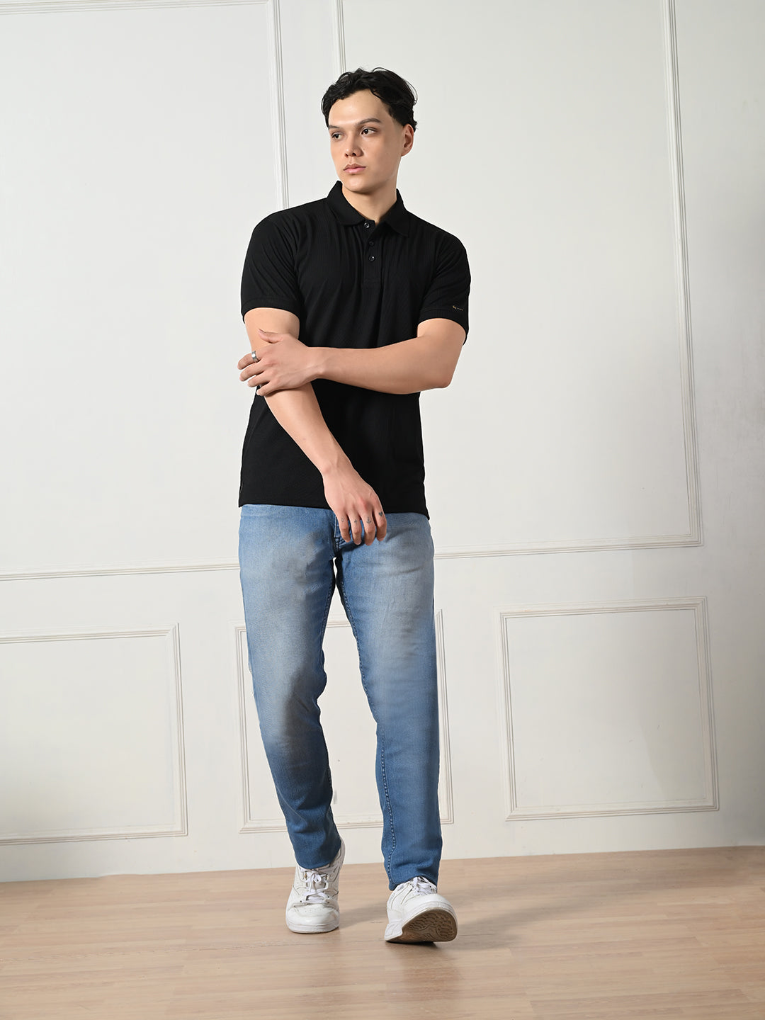 Men's classic black textured smart casual polo.