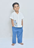 White Cotton Textured Shirt with Turtle Embroidery for Boys