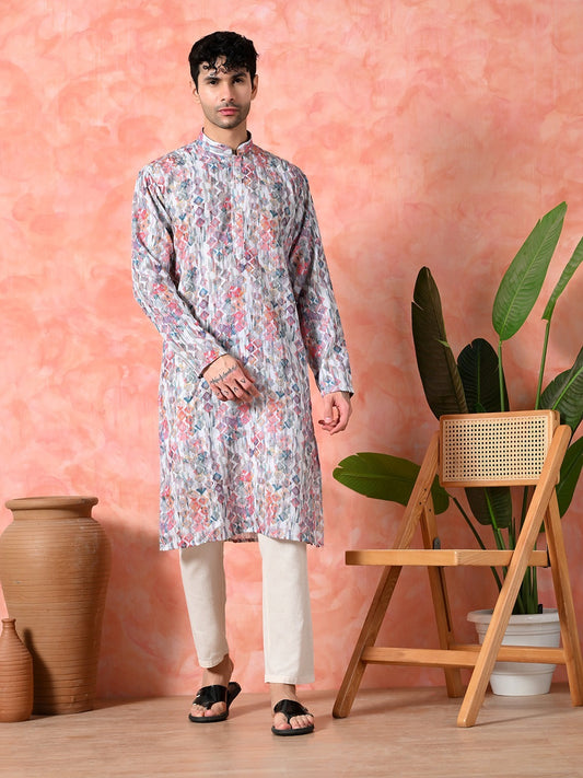 Men's stylish multi-colour printed kurta set.