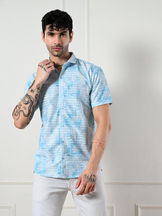 Men's cool blue abstract pattern shirt.