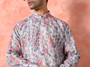 Men's multicolor geometric abstract print kurta.