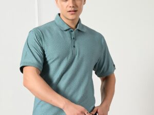 Men's textured sea green smart casual polo.