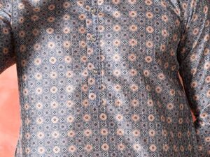 Men's blue, peach geometric print kurta.
